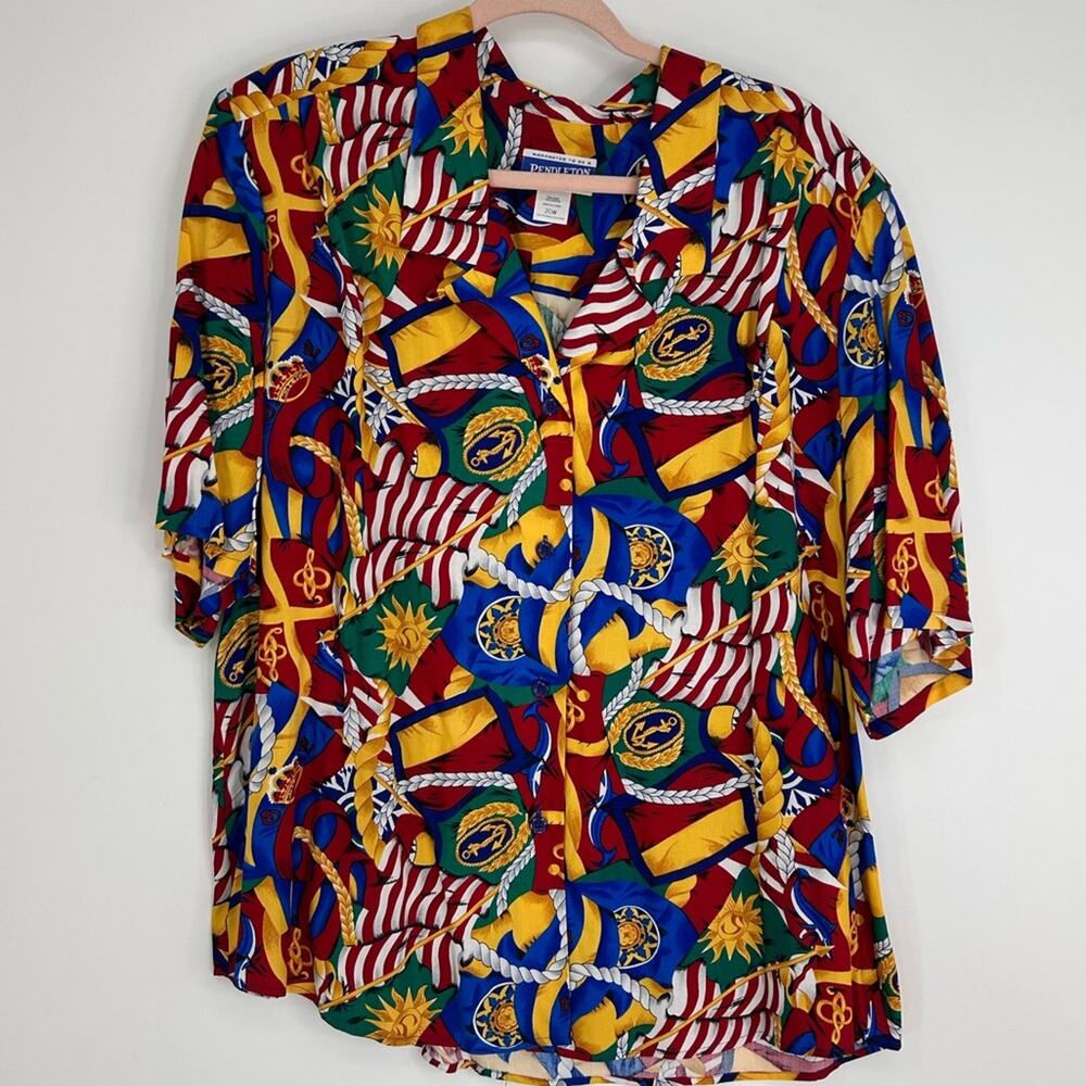 Vintage Pendleton Plus Size 20W Womens Captain Nautical Flag Button Up Shirt